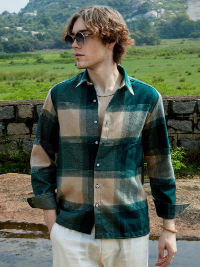 Men oversized checked shirt